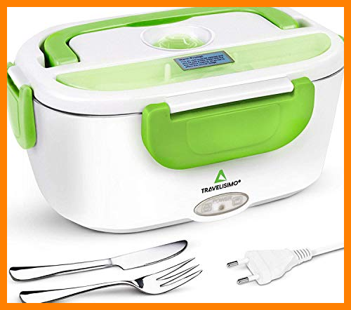 【 Mejor precio en oferta de 】✔️ TRAVELISIMO Fiambrera Electrica Solo para Oficina Trabajo 220V Calienta Comida en Minutos, Fiambrera Termica Termo Comida Caliente Acero Inoxidable 1.5L 40W, Tartera Electrica Portatil
