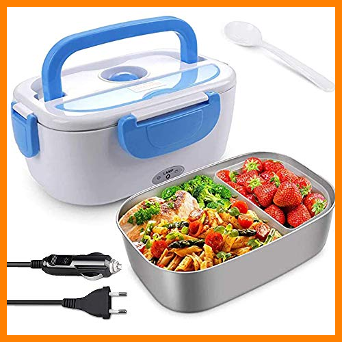 【 Mejor precio en oferta de 】✔️ Ventdest Fiambrera Eléctrica 2 en 1, Calentadores Eléctricos Portátiles para Coche y Trabajo 220V & 12V, 1.5L Termo para Comida de Acero Inoxidable, Pefecto para el Hogar,Camping y Oficina(Azul)