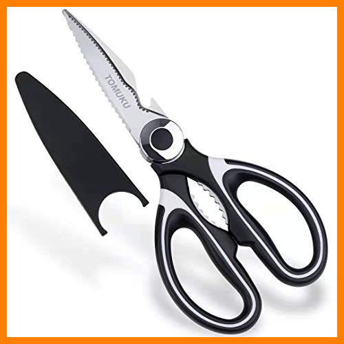 【 Mejor precio en oferta de 】✔️ Tomuku Tijeras de Cocina multifunción Tijeras Acero Inoxidable Ultra Afiladas con Funda Protectora para Cuchilla (negro)