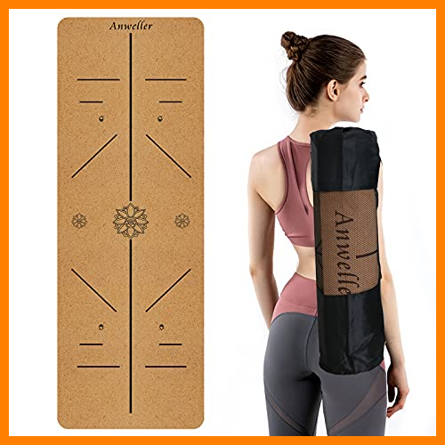 【 Mejor precio en oferta de 】✔️ Anweller Esterilla de Yoga antideslizante de caucho natural, esterilla ecológica deportiva con correa y bolsa, esterilla de fitness para gimnasio/deportes al aire libre (Lotus Negro)(183x61x0.6cm)