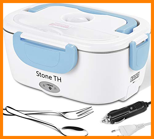 【 Mejor precio en oferta de 】✔️ Stone TH Fiambrera Eléctrica, 2 en 1 Termo Comida Caliente Acero Inoxidable para Trabajo y Coche/Camión, 220V & 12V