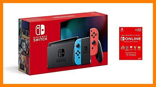【 Mejor precio en oferta de 】✔️ Nintendo Switch - Consola Estándar, Color Azul Neón/Rojo Neón (Modelo 2019) Switch Online - 12 Meses (Código de Descarga)