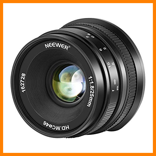 【 Mejor precio en oferta de 】✔️ Neewer 25mm f/1,8 Lente Gran Angular de Gran Apertura Enfoque Manual Lente Fija APS-C Prime Compatible con Cámaras EF-M con Montura EOS-M Canon EOS M M2 M3 M5 M6 M10 M50 M100, etc.