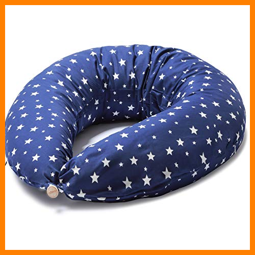 【 Mejor precio en oferta de 】✔️ Niimo Cojin Lactancia Bebe y Almohada Embarazada Dormir XXL Multifuncion Funda Cojin 100% Algodon Desenfundable y Lavable Relleno de Poliester Multiusos Maternidad (Azul-Estrella Blanca)