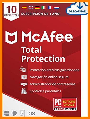【 Mejor precio en oferta de 】✔️ McAfee Total Protection 2021, 10 Dispositivos, 1 Año, Software Antivirus, Seguridad de Internet, Móvil, Control Parental, Compatible con PC/Mac/Android/iOS, Edición Europea, Descarga