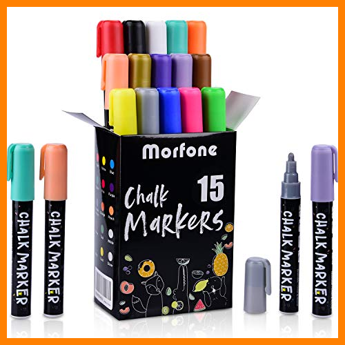 【 Mejor precio en oferta de 】✔️ Morfone Rotuladores de Tiza líquida, rotuladores Pizarra Blanca,Juego de 15 marcadores de Tiza Colores con Pinzas + Trapo+ 32 Etiquetas para Pizarra Blanca, álbum de Fotos DIY,cerámica, Cristal