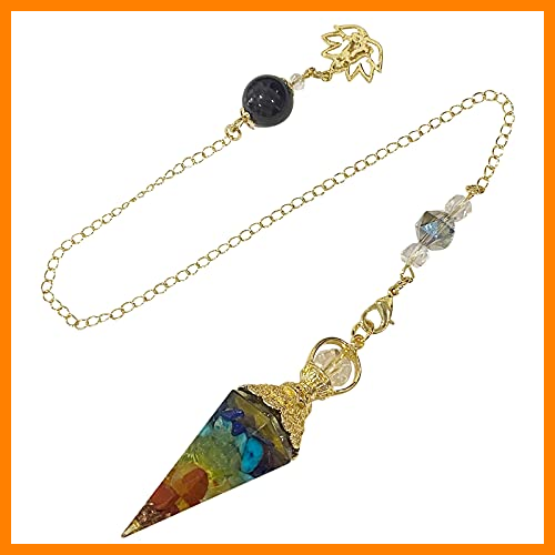 【 Mejor precio en oferta de 】✔️ TOFBS Chakras piedras preciosas péndulo de cristal esoterismo radiestesia con cadena hexagonal punta de resina curativa Reiki piedra natural curación de cristal adivinación (Dolado*Chakras)