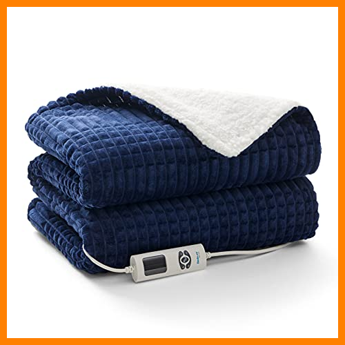 【 Mejor precio en oferta de 】✔️ Bedsure Manta Electrica Grande Cama - Manta Eléctrica Sofa 180x130 cm Franela Individual con 6 Ajustes de Temperatura, Manta Termica Cama Matrimonio Calor Lavable con Apagado Automático, Azul Marino
