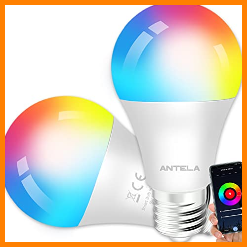 【 Mejor precio en oferta de 】✔️ ANTELA Bombilla Inteligente LED E27 Wifi 9W Compatible Con Google Home/Alexa, Bombilla RGB( 2700K-6500K)Luces Colores Regulable, Control Remoto,Control De Voz, Ahorro Energético, Paquete 2