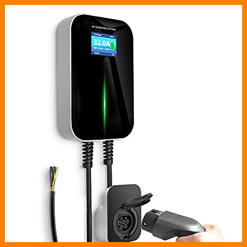 【 Mejor precio en oferta de 】✔️ Morec EV Estación de Carga 32 A ev Cargador 7KW con un zócalo y un Cable de 1,5 m de Longitud accesado a la Fuente de alimentación…