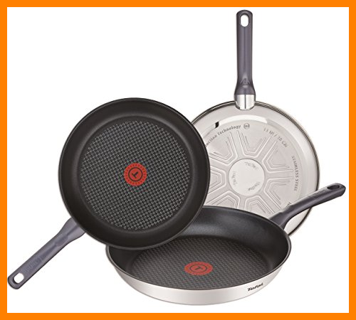 【 Mejor precio en oferta de 】✔️ Tefal Daily Cook - Juego de 3 sartenes: Sartenes de 20, 24 y 26 cm de acero inoxidable, sartenes antiadherentes, tecnología Thermospot, cocción uniforme, todo tipo cocinas, sin PFOA, color negro