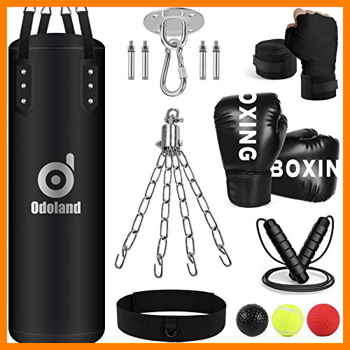 【 Mejor precio en oferta de 】✔️ Odoland Saco de Boxeo, Punching Bag Sin Relleno 100cm con Guantes de Boxeo, Boxing Reflex Ball, Vendas Boxeo, Cuerda para Saltar y Cadena, Kit de Boxeo para Entrenamiento Kick Boxing Artes Marciales