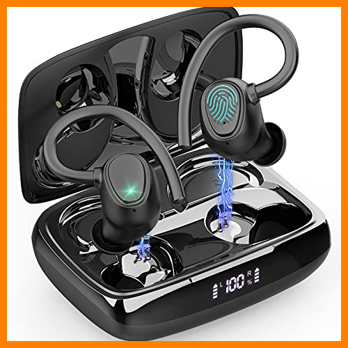 【 Mejor precio en oferta de 】✔️ Auriculares Inalambricos Deportivos, Auriculares Bluetooth 5.1 Sport, Cascos Inalambricos Deporte con Ganchos IP7 Impermeable Estéreo Earbuds con Mic y Estuche de Carga USB-C, 48H para Running Viajes