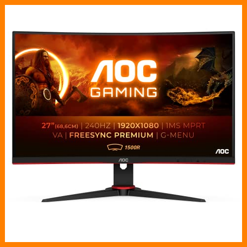 【 Mejor precio en oferta de 】✔️ AOC C27G2ZE/BK - Monitor curvo gaming de 27" FHD (1920x1080, 1500R, 240Hz, 0.5 ms, VA, FreeSync Premium, 300 cd/m, VESA, HDMI 2x2.0, Displayport 1x1.2) Negro/rojo