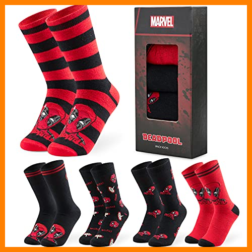 【 Mejor precio en oferta de 】✔️ Marvel Calcetines Hombre Divertidos de Deadpool, Pack de 5 Calcetines Altos Talla 39-44, Regalos Originales para Hombre