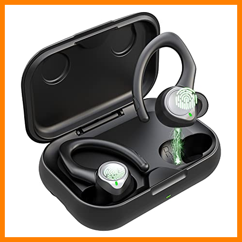 【 Mejor precio en oferta de 】✔️ Auriculares Inalambricos Bluetooth 5.1 Deportivos, IPX7 Impermeable Cascos Inhalabricos Sport con 2 Tipos Ganchos de Oído, Sonido Estéreo Auriculares In Ear, Carga Rápida USB-C, para Correr, Deporte