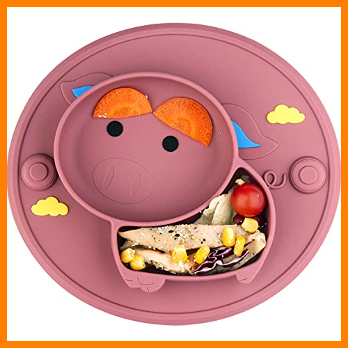 plato y tazón para bebés Placa de succión de silicona para niños pequeños plato dividido de entrenamiento de auto alimentación 