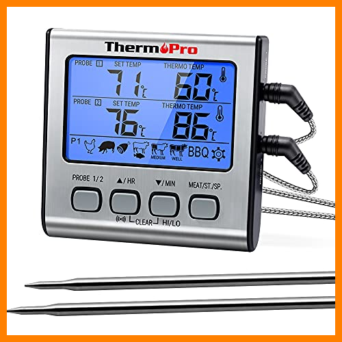 【 Mejor precio en oferta de 】✔️ ThermoPro TP17 Termómetro Cocina Digital de Doble Sonda con Modo Temporizador Termómetros de Barbacoa con Grande Retroiluminación de LCD para BBQ Carne Alimentos Líquido Parrilla Horno