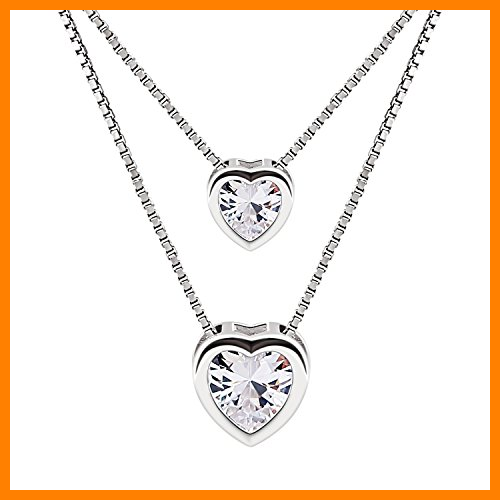 【 Mejor precio en oferta de 】✔️ B.Catcher Mujer Collar Colgante Plata de Ley 925 con Doble corazón con para Regalo San Valentín Originales