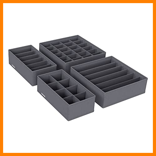 【 Mejor precio en oferta de 】✔️ SONGMICS Organizadores de Cajones de Ropa Interior, Cajas de Almacenamiento de Ropa Interior, Juego de 4, para Sujetadores, Calcetines, Corbatas y Bufandas, Organizador de Tela Plegable,Gris RUS04GY