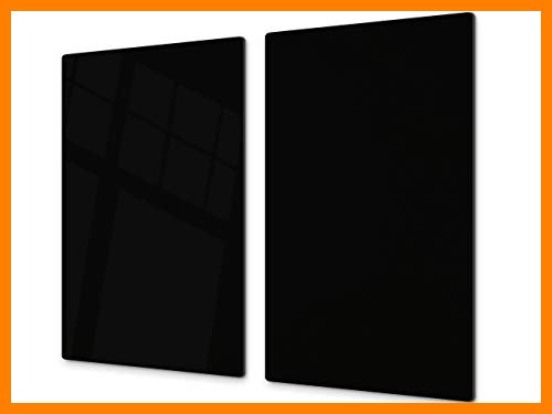 【 Mejor precio en oferta de 】✔️ Tabla de cortar decorativa de cristal templado y cubre vitro – Dos en Uno – Resistente a golpes y arañazos – UNA PIEZA (60 x 52 cm) o DOS PIEZAS (30 x 52 cm); D17 Serie En blanco y negro: Black