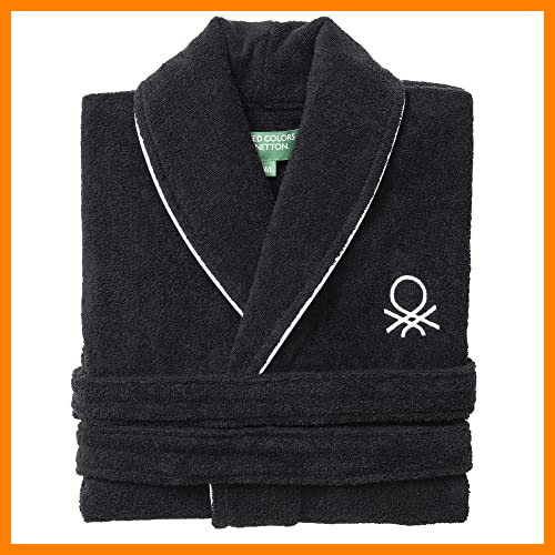 【 Mejor precio en oferta de 】✔️ UNITED COLORS OF BENETTON.- Albornoz M/L 360GSM 100% ALGODÓN Negro Black & White
