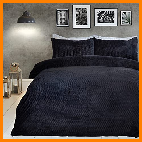 【 Mejor precio en oferta de 】✔️ Sleepdown Juego edredón y Fundas de Almohada (Forro Polar, 220 x 260 cm), Color Negro, Poliéster, Matrimonio Grande