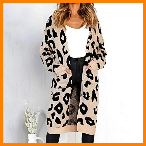 【 Mejor precio en oferta de 】✔️ Muzboo - Cárdigan de punto para mujer con manga larga casual con estampado de leopardo, con bolsillo - Beige - Medium