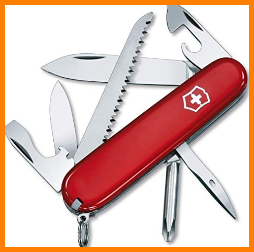 【 Mejor precio en oferta de 】✔️ Victorinox Hiker Navaja con 13 funciones, incluyendo sierra para madera, destornillador Phillips y palillo de dientes, color rojo