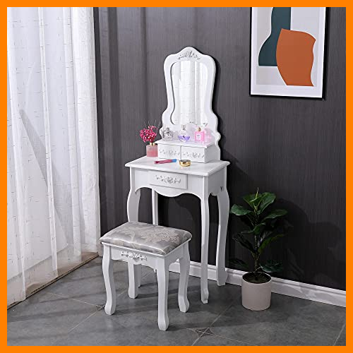 【 Mejor precio en oferta de 】✔️ soges Juego de tocador de Maquillaje Juego de tocador y Taburete, tocador con Taburete Acolchado Tocador con 3 cajones Blanco BSB-DT1101W