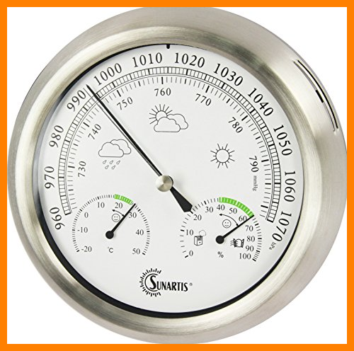 【 Mejor precio en oferta de 】✔️ Sunartis THB367 - Estación meteorológica para Exterior de Acero Inoxidable, Aprox. 21 cm de diámetro x 4 cm