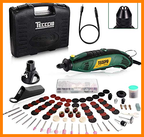 【 Mejor precio en oferta de 】✔️ Mini Amoladora Eléctrica TECCPO, 170W Mini Taladro Herramienta Rotativa Multifunción con Drill Locator/Eje Flexible/Portabrocas Sin Llave/ 80 Accesorios para Manualidad para cortar, lijar, pulir