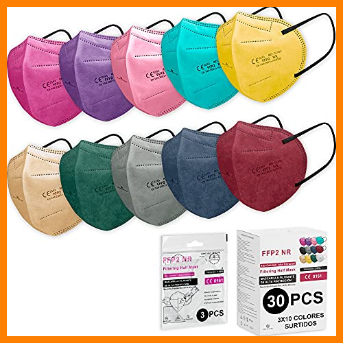 【 Mejor precio en oferta de 】✔️ Milarosa Mascarillas FFP2 Homologadas Españolas. Mascarilla FFP2 Colores. Caja 30 Unidades. Desechable Proteccion Personal 5 Capas. Mascara Filtro 95 %. 3x10 Colores