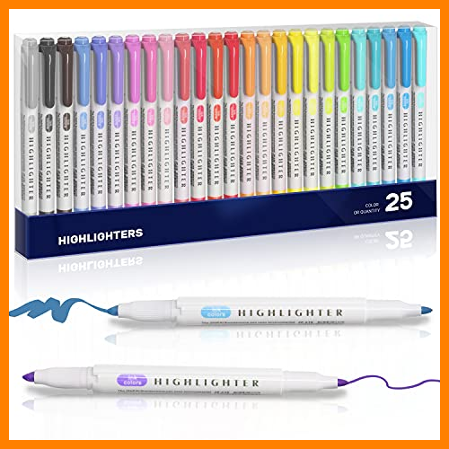 【 Mejor precio en oferta de 】✔️ Subrayadores, EooUooIP Marcadores Fluorescentes con Multicolor, con puntas biseladas finas y anchas Subrayadores Pastel (1Set-25 piezas-Surtidos)