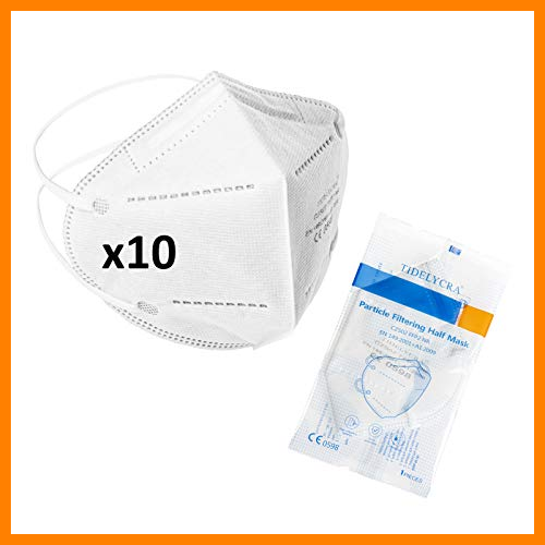 【 Mejor precio en oferta de 】✔️ TIDELYCRA Mascarilla FFP2 NR Certificado CE 0598 Blanca con Filtro de Nanomembrana y Cintas Sujección a la Cabeza, Homologada EU (10 uds)