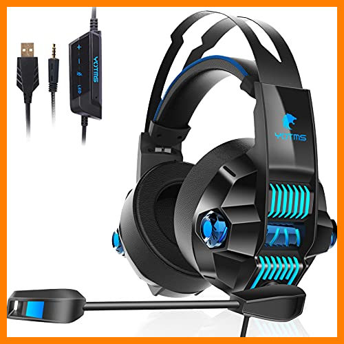 【 Mejor precio en oferta de 】✔️ Auriculares para Videojuegos, YOTMS Y1 7.1 Estéreo Cascos Gaming con Micrófono y Cable para PS4, PS5, Nintendo Switch, PC, Xbox One, Móvil, Mac Ajustable Headset con luz LED Controlador de 50mm, Azul