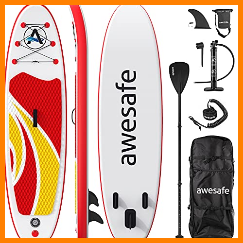 【 Mejor precio en oferta de 】✔️ AWESAFE - Tabla de Remo Inflable con Accesorios Premium Sup/ISUP Incluyendo Mochila, Aleta Inferior para Remo, Paleta, Cubierta Antideslizante, Bomba de Mano, Correa