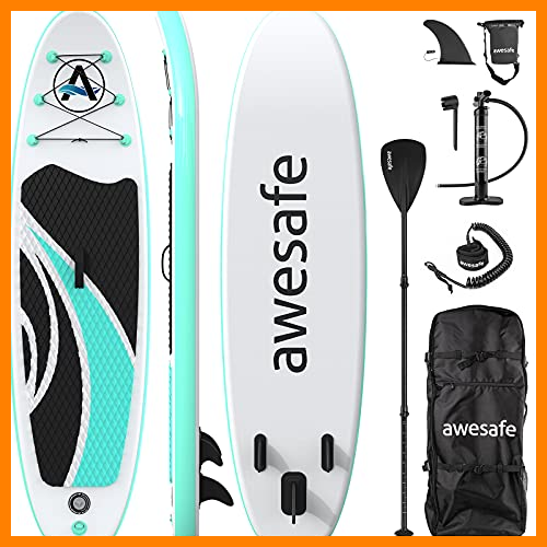 【 Mejor precio en oferta de 】✔️ AWESAFE - Tabla de Remo Inflable con Accesorios Premium Sup/ISUP Incluyendo Mochila, Aleta Inferior para Remo, Paleta, Cubierta Antideslizante, Bomba de Mano, Correa