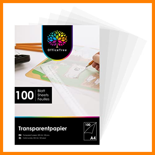 【 Mejor precio en oferta de 】✔️ OfficeTree 100 Hojas de Papel Translucido A4 - Papel Vegetal 100 g/m - Papel Cebolla A4 - Papel Transparente Impresora para Manualidades - Imprimible por Ambos Lados