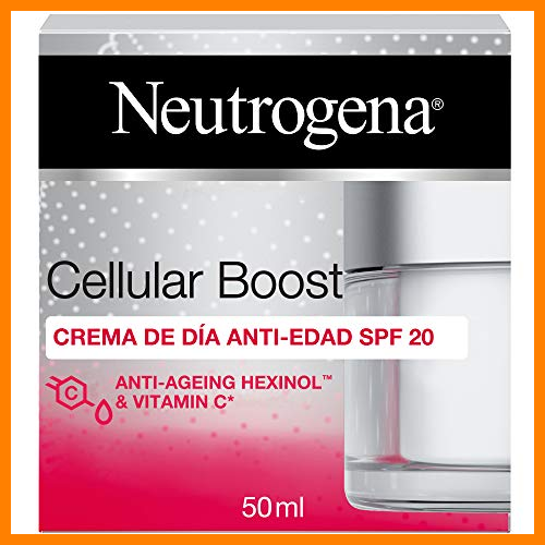 【 Mejor precio en oferta de 】✔️ Neutrogena Cellular Boost Anti-Edad, Crema de Día SPF 20 con Vitamina C, para la Cara y El Cuello, 50 ml