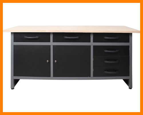 【 Mejor precio en oferta de 】✔️ METALLMOBELL-MB010GRIS .BANCO DE TRABAJO 160X60X84Cm. CON CAJONES Y ARMARIOS METÁLICOS Y PATAS REGULABLES EN ALTURA (GRIS/NEGRO)