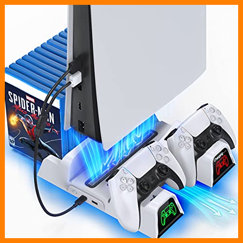 【 Mejor precio en oferta de 】✔️ OIVO Soporte Vertical con Ventilador de Refrigeración para Playstation 5, Soporte PS5 con Cargador Mando PS5 y Ranuras de 12 Juegos para Playstation 5 Console