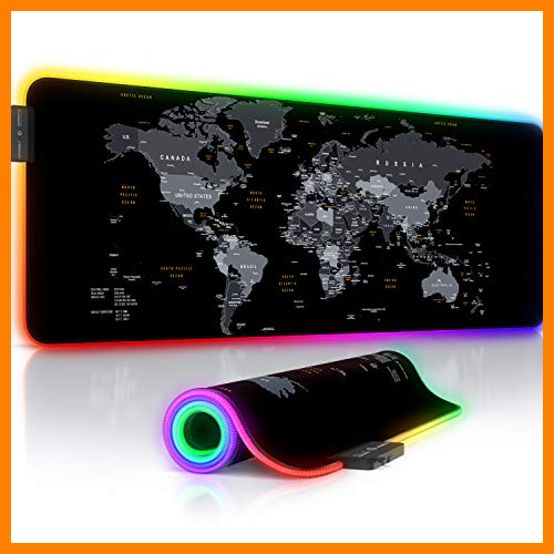 【 Mejor precio en oferta de 】✔️ Titanwolf - Alfombrilla de ratón RGB para videojuegos, 800 x 300 mm, XXL, LED multicolor, 7 colores LED y 4 modos de efecto, para precisión y velocidad, parte inferior de goma, lavable, mapa del mundo