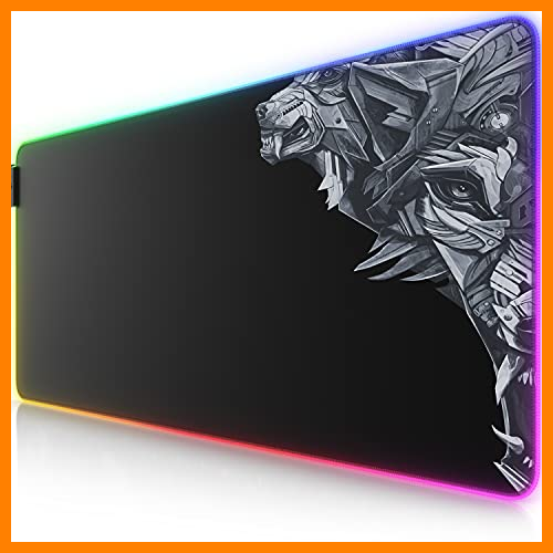 【 Mejor precio en oferta de 】✔️ TITANWOLF - Alfombrilla para ratón Gaming RGB - Mouse Pad 900 x 400 mm - LED Multicolor 7 Colores - 4 Modos de Efectos - Mejora precisión y Velocidad - Superficie Inferior de Goma – Motivo Dos Lobos