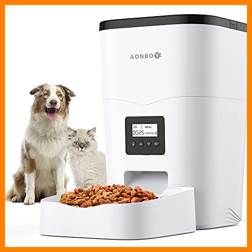 【 Mejor precio en oferta de 】✔️ AONBOY Comedero Gato/Perro, Dispensador Automático Comida Gatos, Tapa Deslizante, Control de Tiempo 1-4 Comidas al día, Grabación de Voz 10S, Adecuado para Mascotas Pequeñas y Medianas