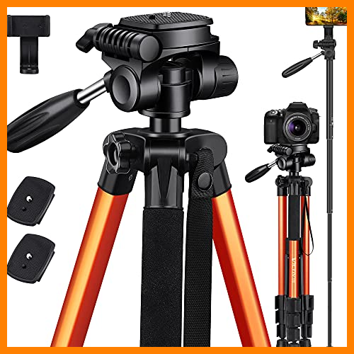 【 Mejor precio en oferta de 】✔️ Trípode de Cámara (55cm-182cm), Victiv Trípode de Aluminio con Control Remoto & Soprtre de Teléfono, Compatible para Grabación de Video - Naranja