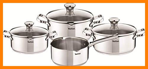 【 Mejor precio en oferta de 】✔️ Tefal Duetto - Juego de 4 Ollas cocina: 1 Cazo cocina 16cm, 3 Cacerolas 16/20 cm, 1 Olla 24 cm de acero inoxidable, 3 tapas cristal, marcas medición, todo tipo cocinas, apto horno y lavavajillas