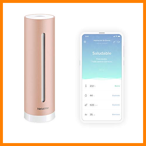 【 Mejor precio en oferta de 】✔️ Netatmo NHC-EC - Control de calidad de ambiente de tu hogar, aire interior, temperatura, humedad, sonido y CO2, Dorado Rosado, 4.5 x 4.5 x 15.5 cm