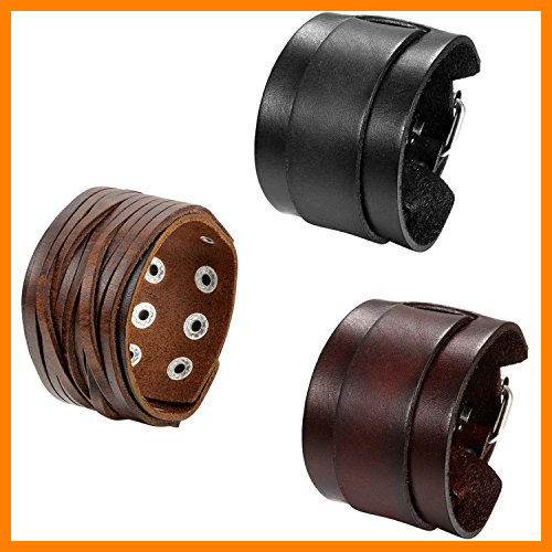 【 Mejor precio en oferta de 】✔️ OIDEA Pulseras Cuero Hombre Piel 3 Pcs Trenzado Brazalete Punk Rock Botón Aleación Retro Joyería de Moda Regalo San Valentín Cumpleaños Chulo (Cuero 2)