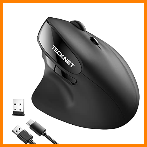 【 Mejor precio en oferta de 】✔️ TECKNET Ratón Inalámbrico Vertical Recargable USB 2.4 G Ratón Ergonómico 2400 dpi, Diseño Ergonómico Vertical para Reducir el Dolor de la Muñeca, 6 Pulsadores Ajustables